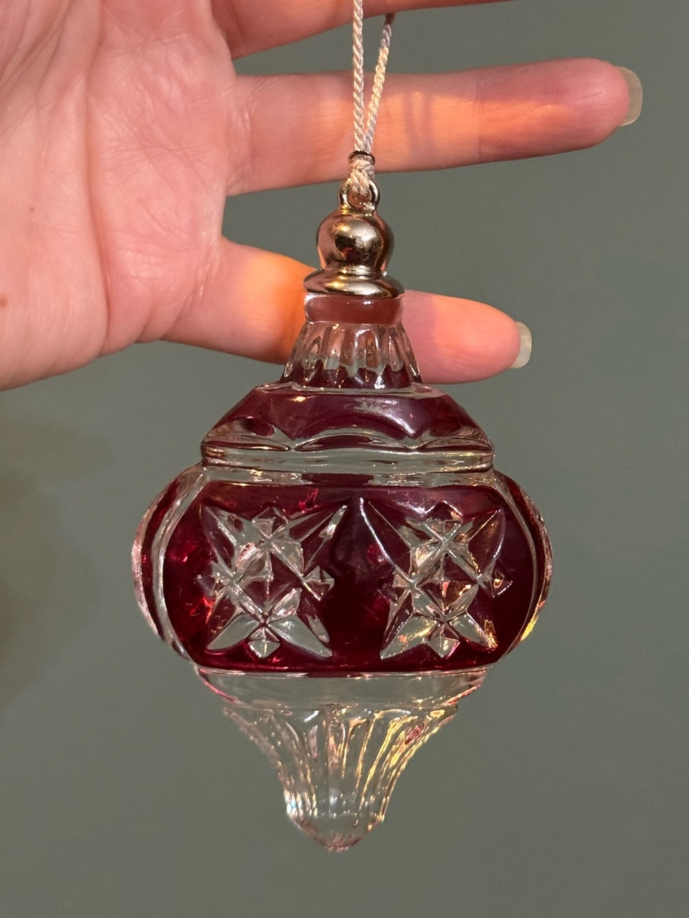 Vintage Lenox Color Gems Glass Christmas Ornament 2000 - Ruby red & clear